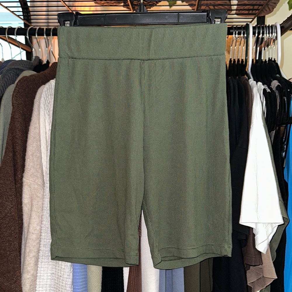 SHEIN Green Ribbed Bike Shorts for Effortless Style